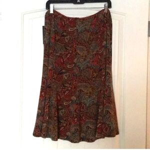 Chapter One Women's Size L Paneled A-Line Flare Skirt Brown/Mauve/Green Paisley